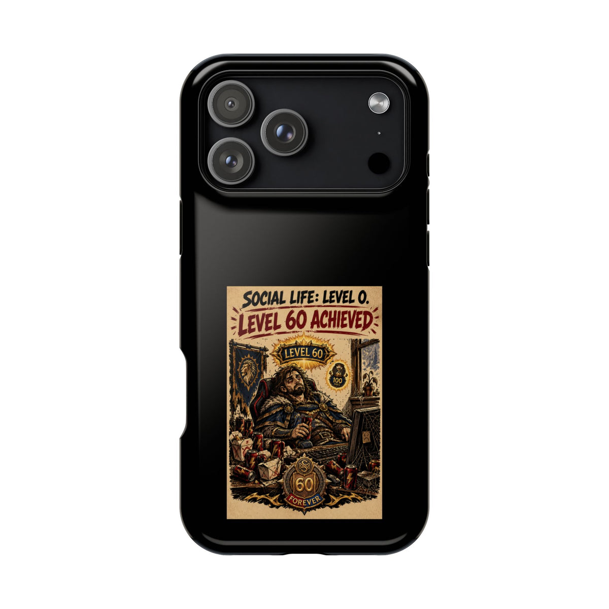 Phone Case — 'Social Life: Level 0 — Level 60 Achieved (Lion Banner)' Heavy-Duty Impact-Resistant Phone Case