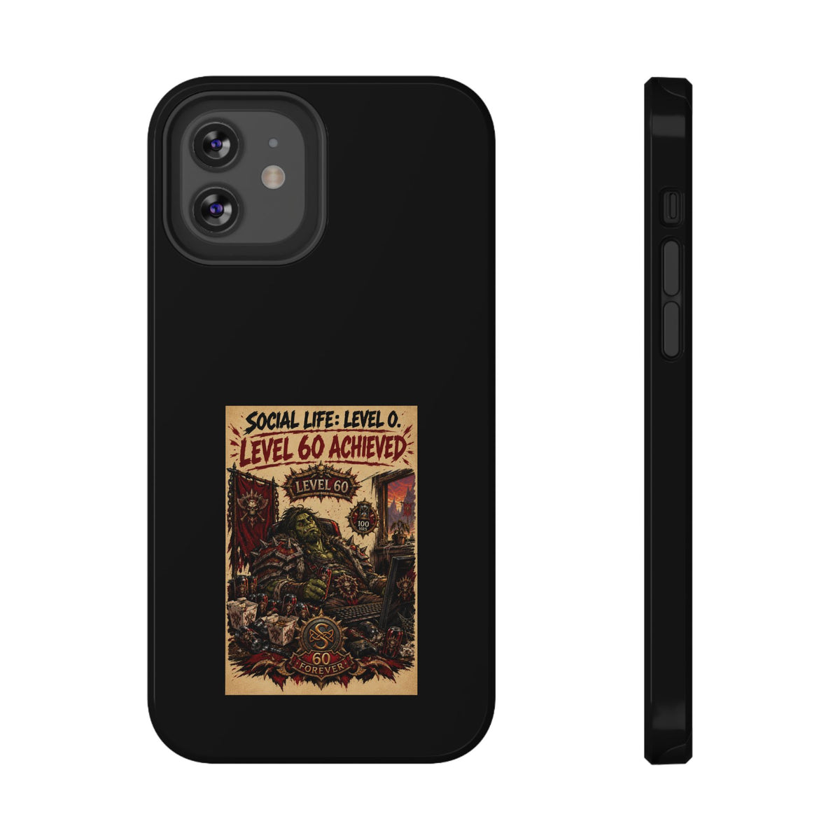 Phone Case — 'Social Life: Level 0 — Level 60 Achieved (Skull Banner)' Heavy-Duty Impact-Resistant Phone Case