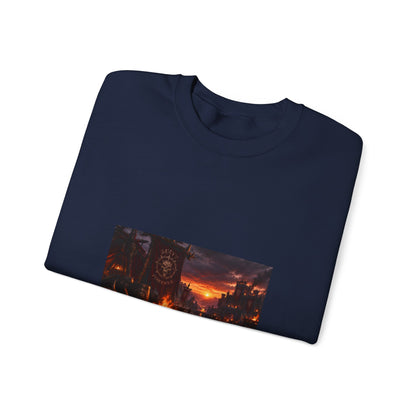 Apocalyptic Cityscape Crewneck Sweatshirt — Dystopian Sunset Graphic