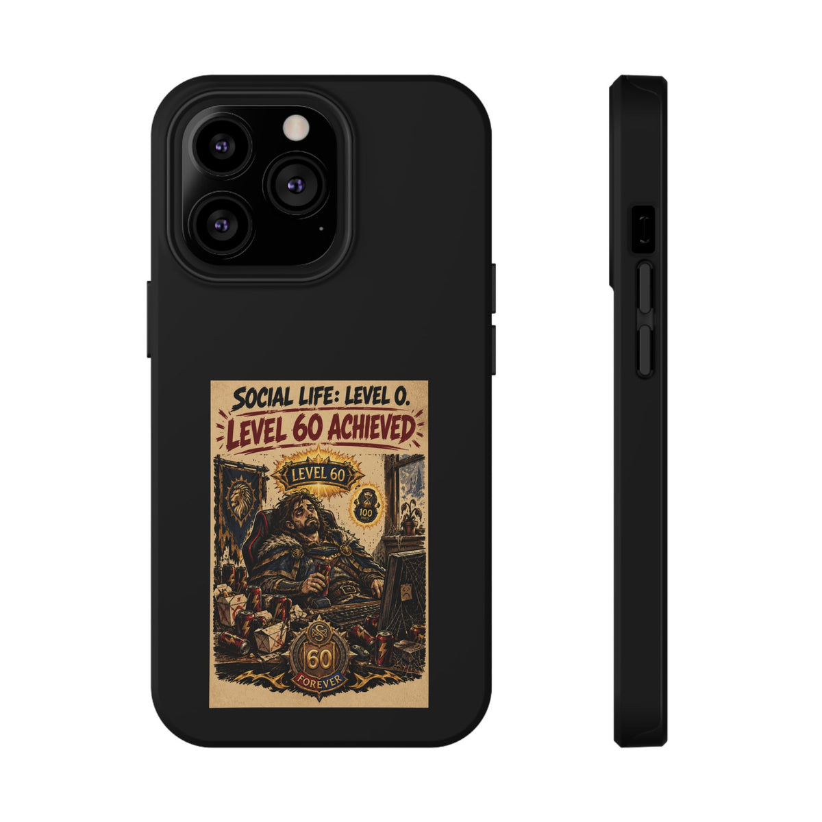 Phone Case — 'Social Life: Level 0 — Level 60 Achieved (Lion Banner)' Heavy-Duty Impact-Resistant Phone Case