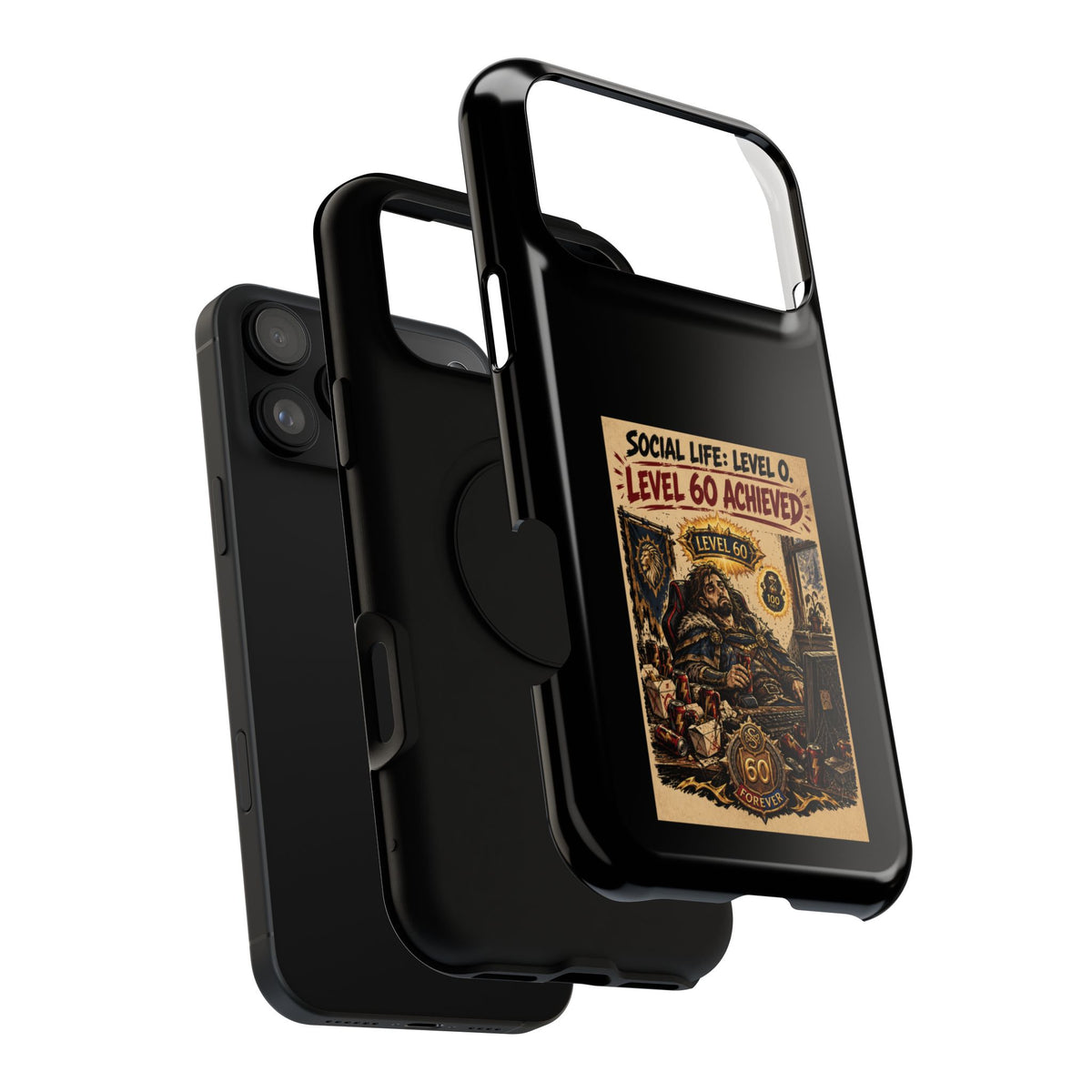 Phone Case — 'Social Life: Level 0 — Level 60 Achieved (Lion Banner)' Heavy-Duty Impact-Resistant Phone Case