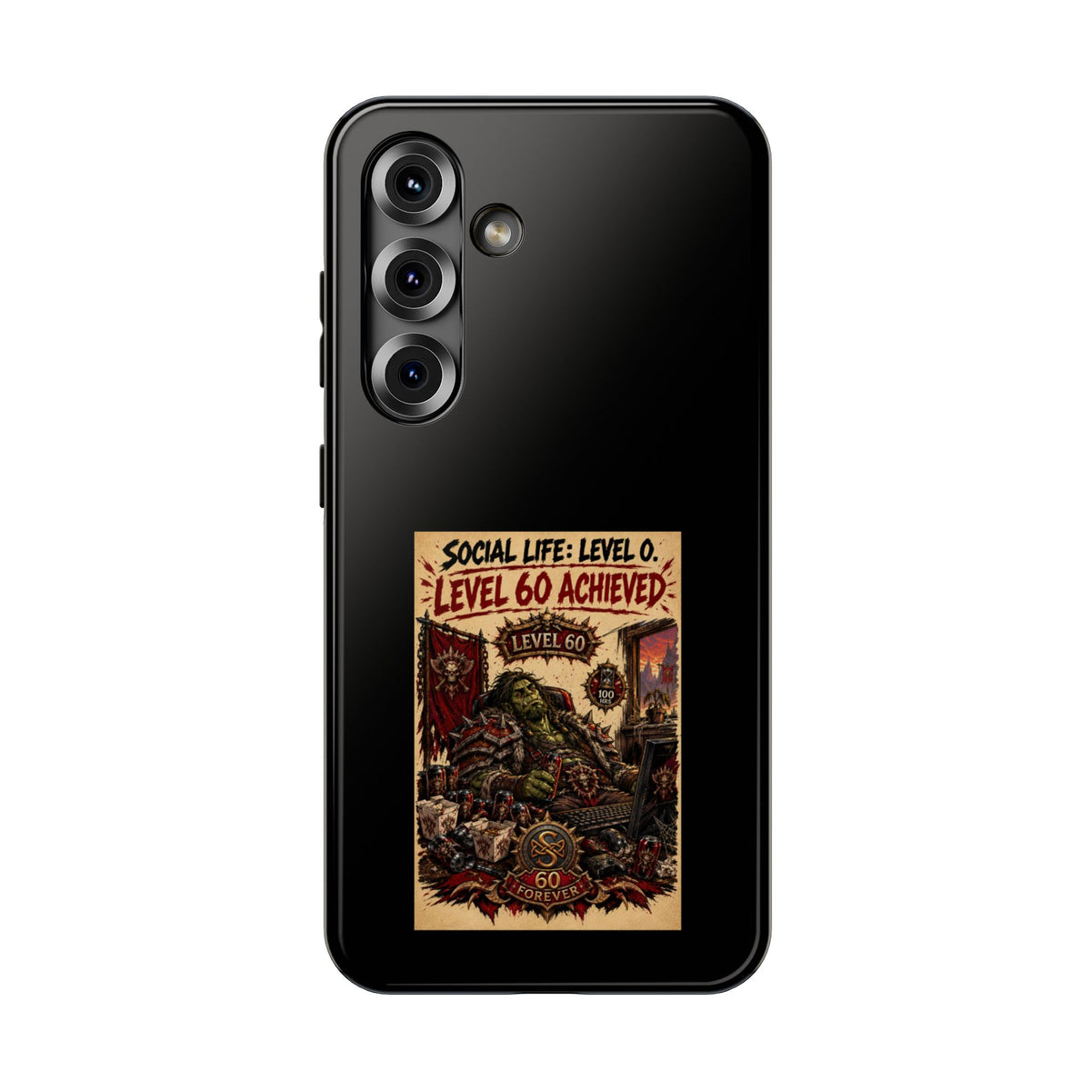 Phone Case — 'Social Life: Level 0 — Level 60 Achieved (Skull Banner)' Heavy-Duty Impact-Resistant Phone Case