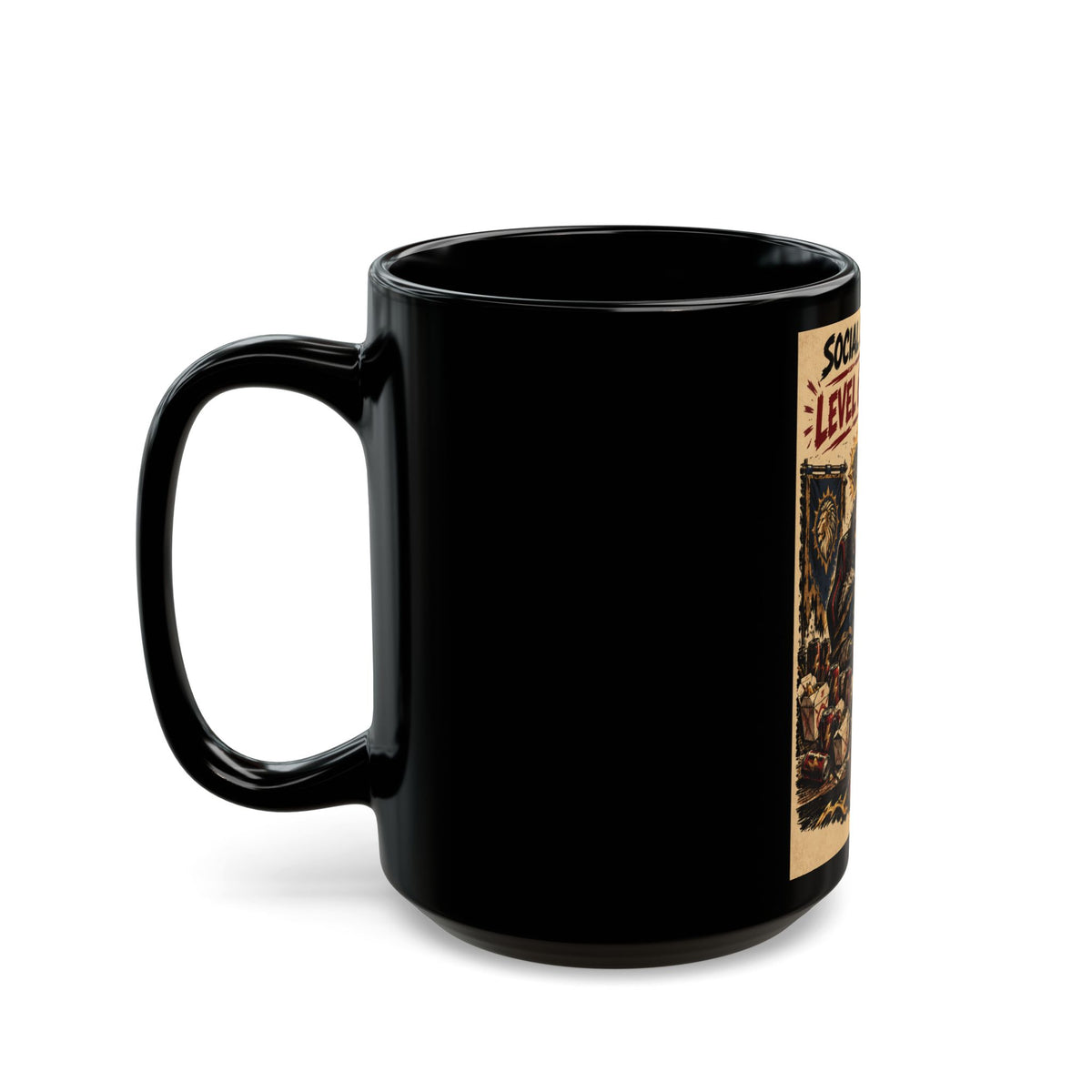 Social Life: Level 0 — Level 60 Achieved (Lion Banner) – Black Mug (11oz & 15oz)