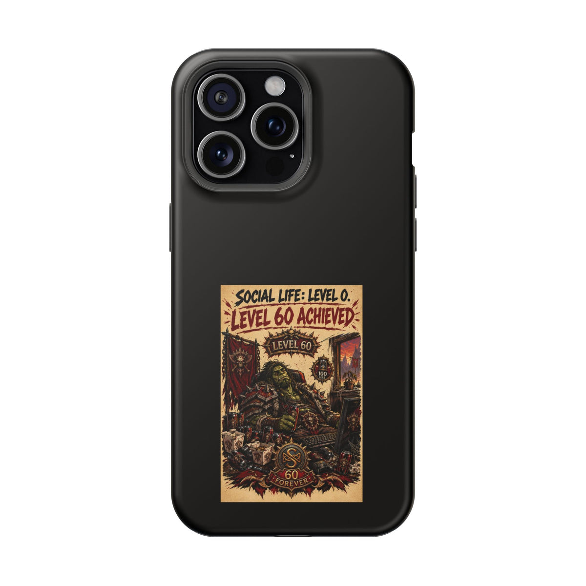 Phone Case — 'Social Life: Level 0 — Level 60 Achieved (Skull Banner)' Heavy-Duty Impact-Resistant Phone Case