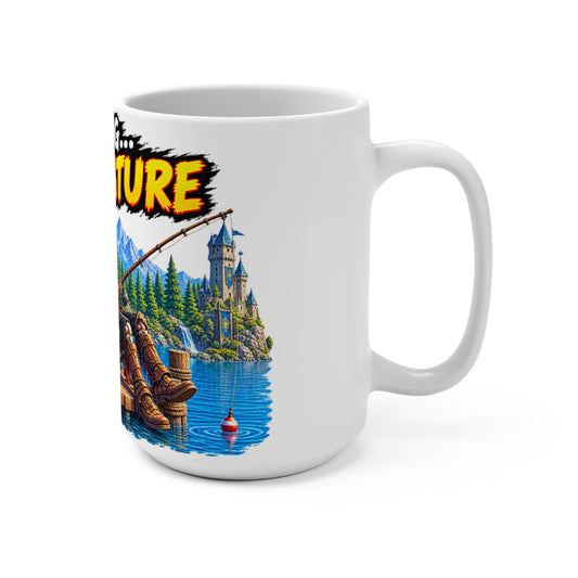 “It’s Not a Bug… It’s a Feature” Fishing Mug — Funny Gamer Skeleton Coffee Cup (15 oz)