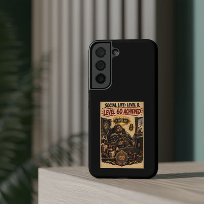 Phone Case — 'Social Life: Level 0 — Level 60 Achieved (Lion Banner)' Heavy-Duty Impact-Resistant Phone Case