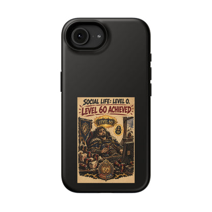 Phone Case — 'Social Life: Level 0 — Level 60 Achieved (Lion Banner)' Heavy-Duty Impact-Resistant Phone Case