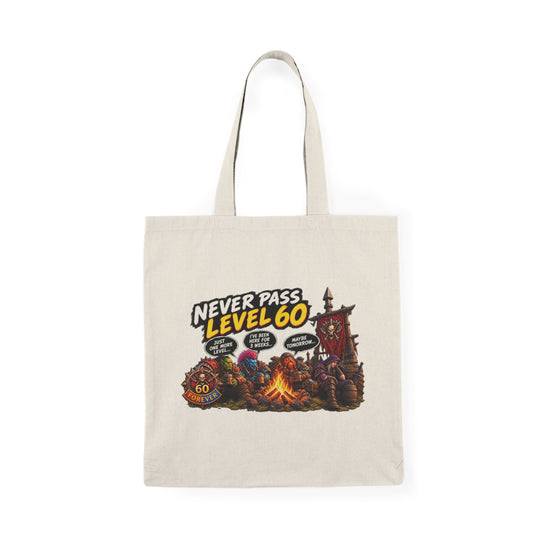 Never Pass Level 60 Tote Bag – Gamer Campfire Design