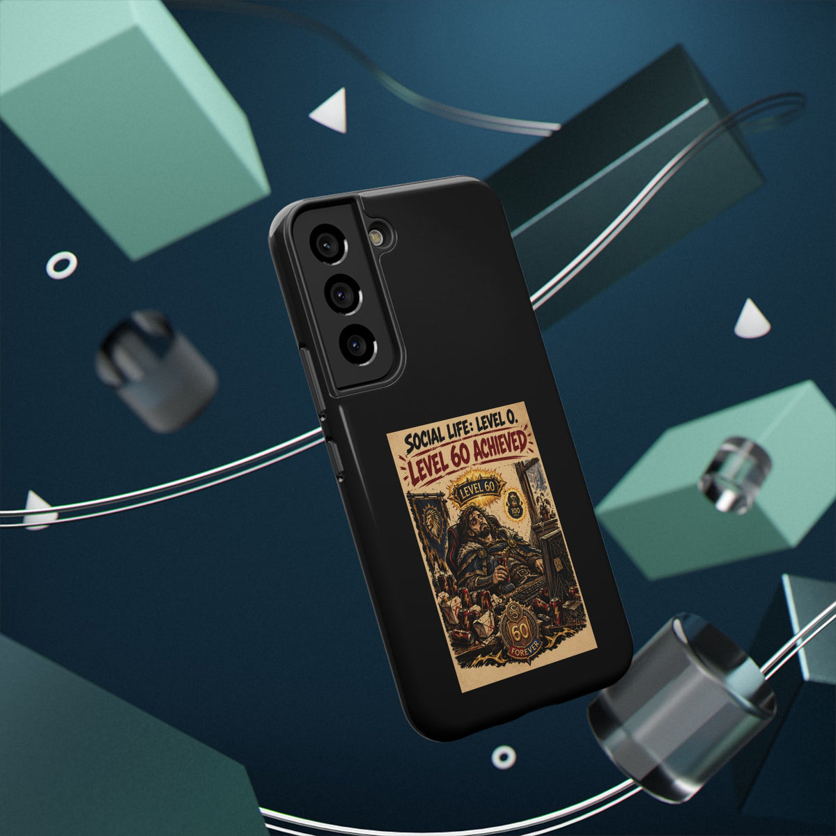 Phone Case — 'Social Life: Level 0 — Level 60 Achieved (Lion Banner)' Heavy-Duty Impact-Resistant Phone Case