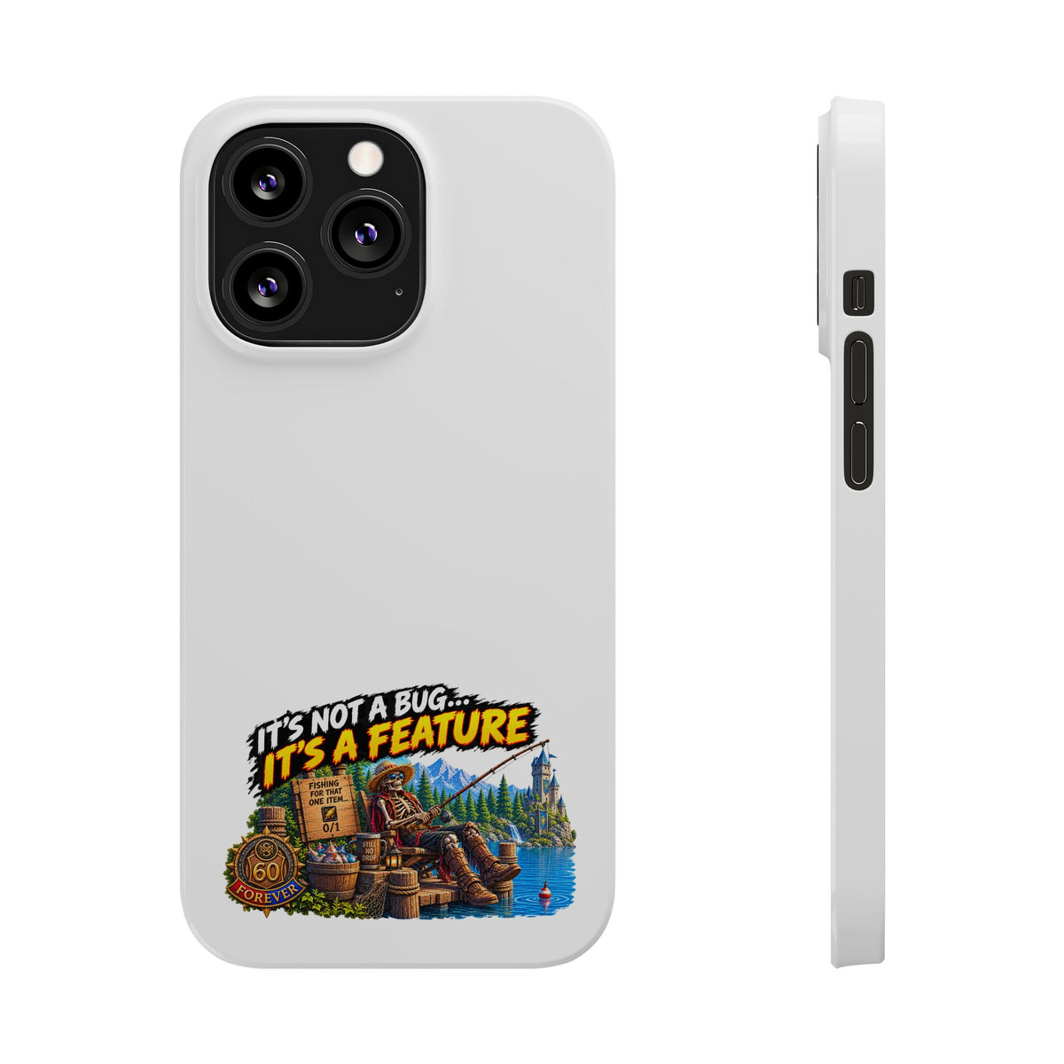Slim Phone Case — "It's Not a Bug, It's a Feature" Rustic Camping Design