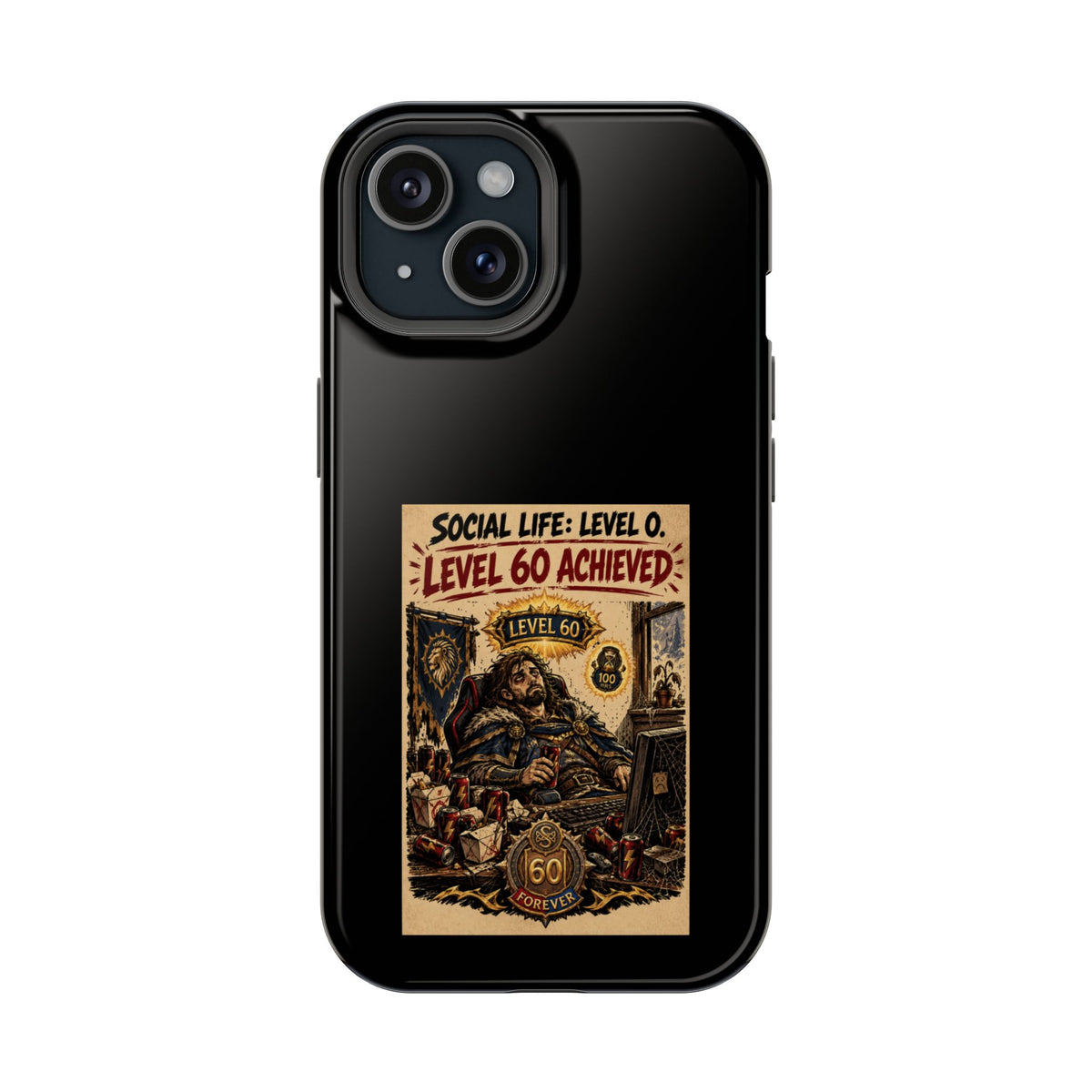 Phone Case — 'Social Life: Level 0 — Level 60 Achieved (Lion Banner)' Heavy-Duty Impact-Resistant Phone Case