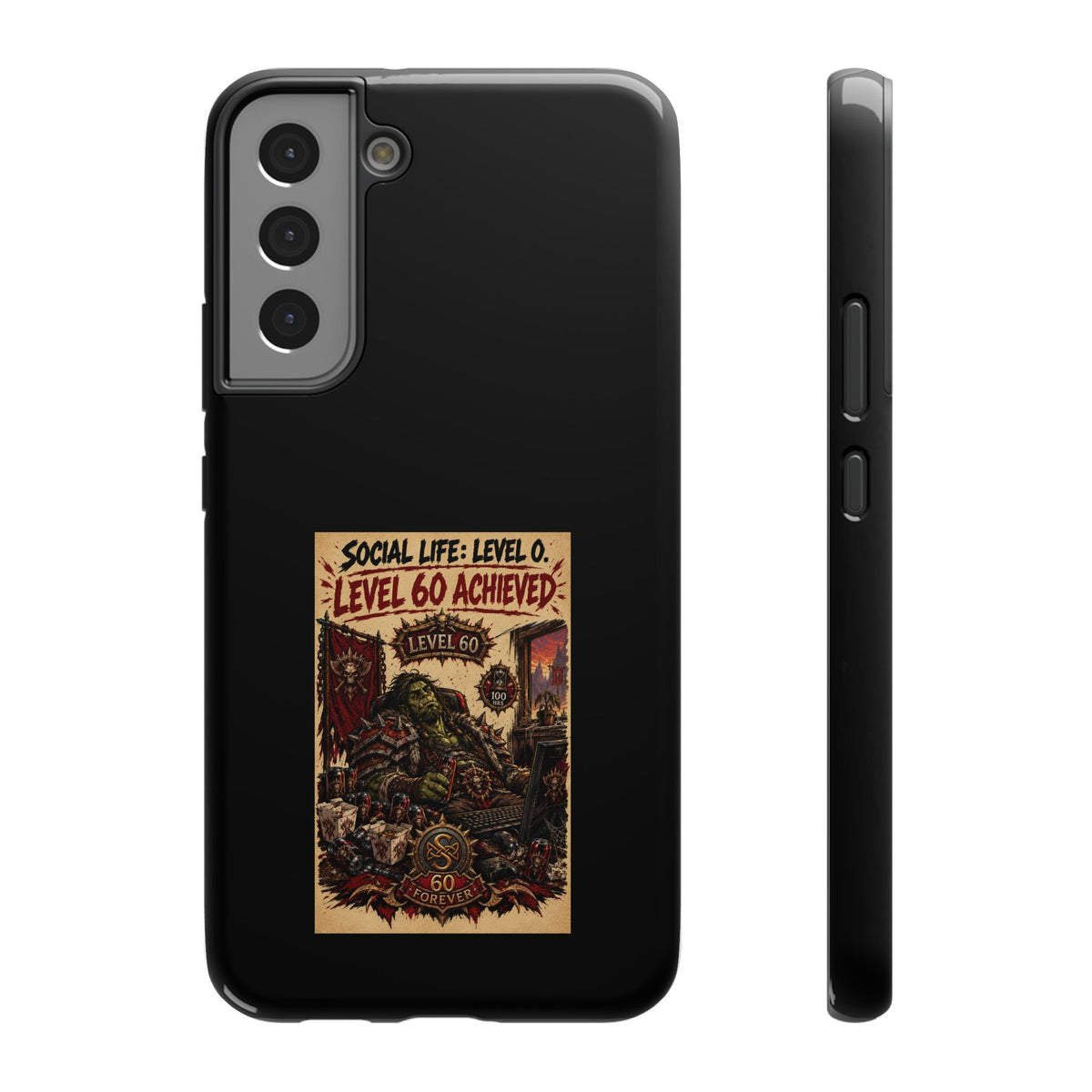Phone Case — 'Social Life: Level 0 — Level 60 Achieved (Skull Banner)' Heavy-Duty Impact-Resistant Phone Case