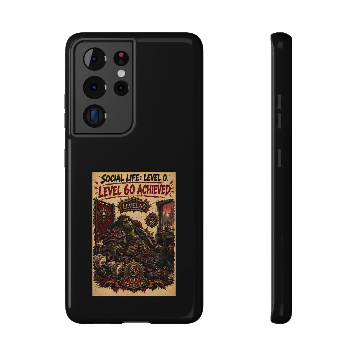 Phone Case — 'Social Life: Level 0 — Level 60 Achieved (Skull Banner)' Heavy-Duty Impact-Resistant Phone Case