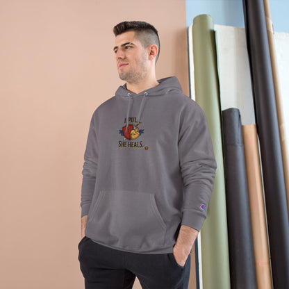 Hoodie — “I Pull, She Heals” Physical Therapy & Massage Therapist Pullover