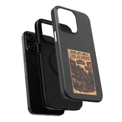 Phone Case — 'Social Life: Level 0 — Level 60 Achieved (Skull Banner)' Heavy-Duty Impact-Resistant Phone Case