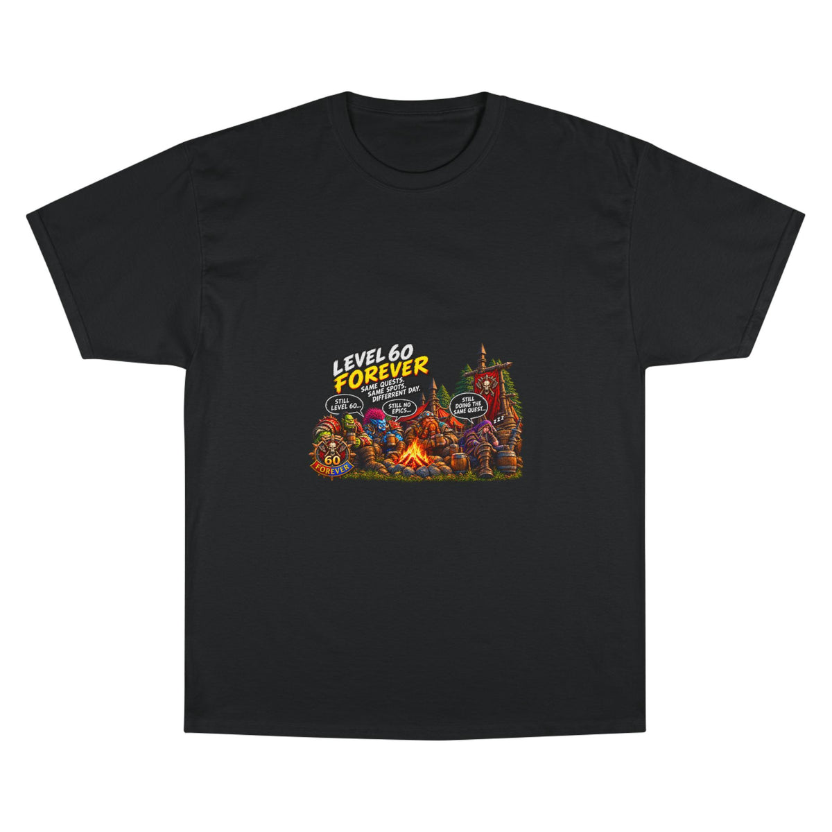 Level 60 Forever T-Shirt – Retro RPG Campfire Gamer Tee