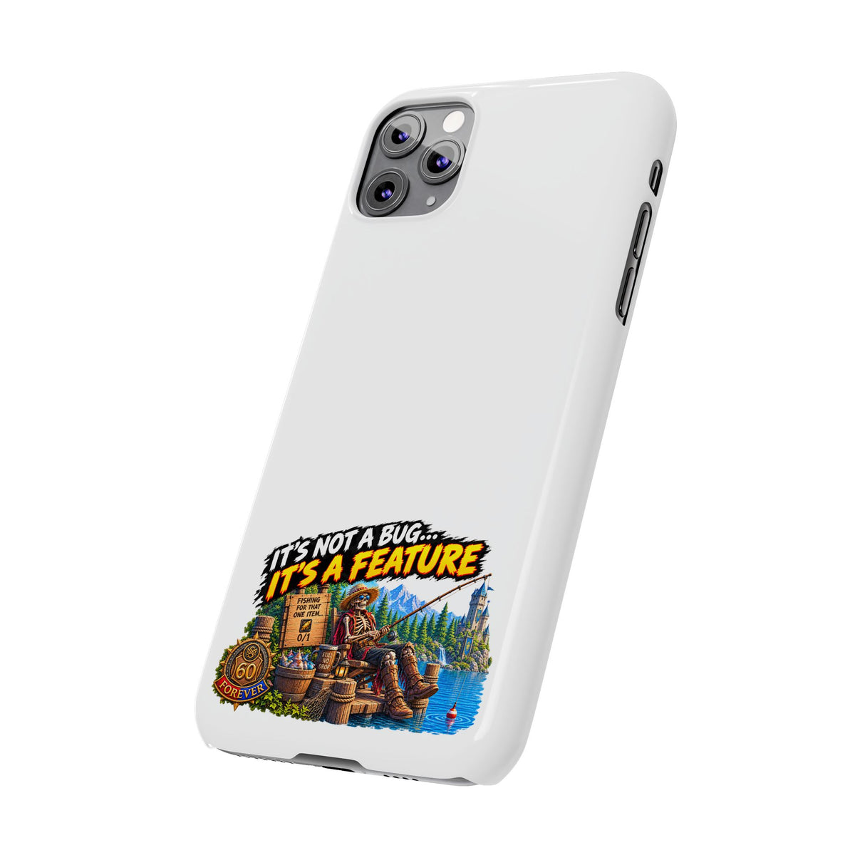 Slim Phone Case — "It's Not a Bug, It's a Feature" Rustic Camping Design