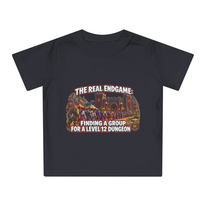 Baby T-Shirt – “The Real Endgame: Finding A Group For A Level 12 Dungeon” Gamer Onesie