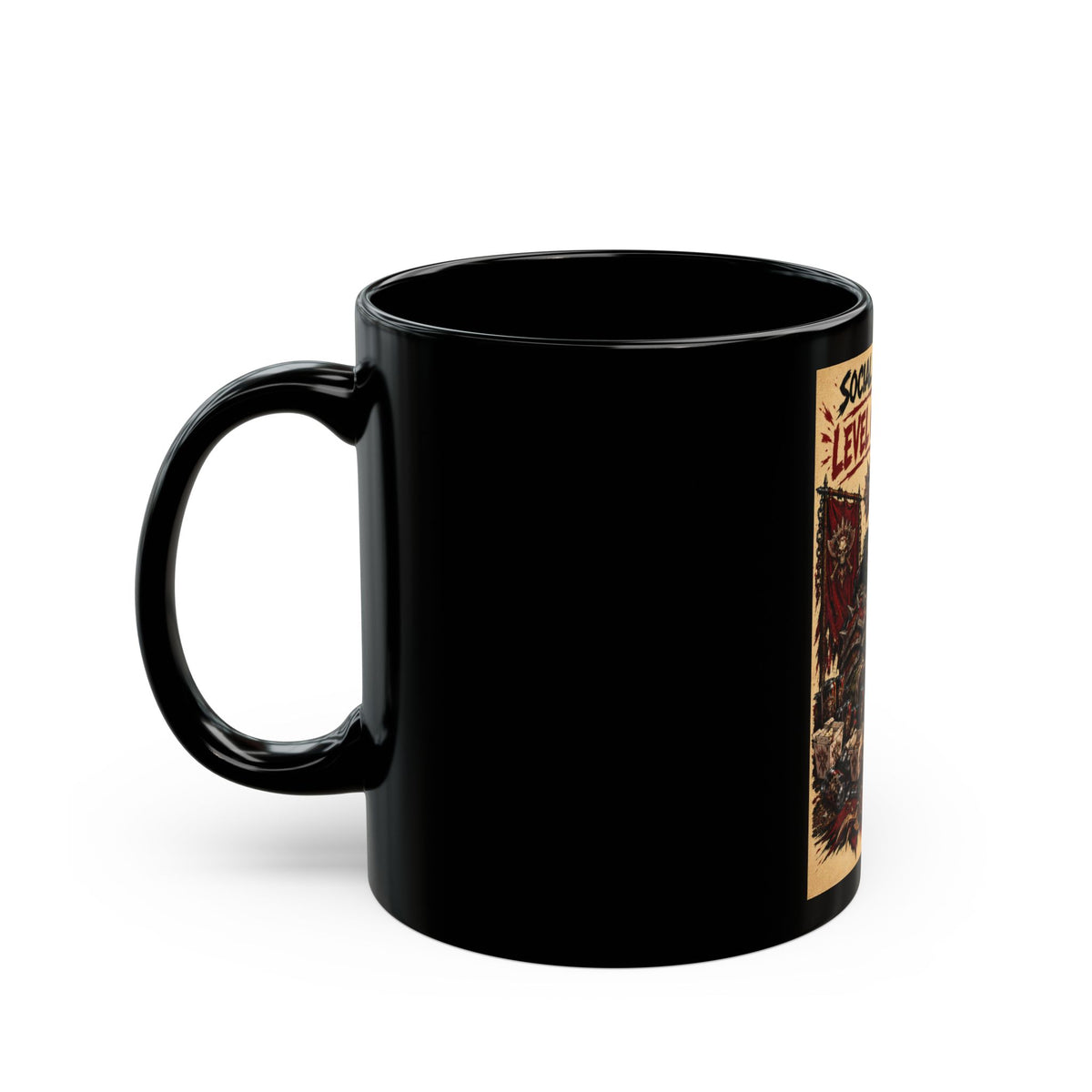 Social Life: Level 0 — Level 60 Achieved (Skull Banner) – Black Mug (11oz & 15oz)