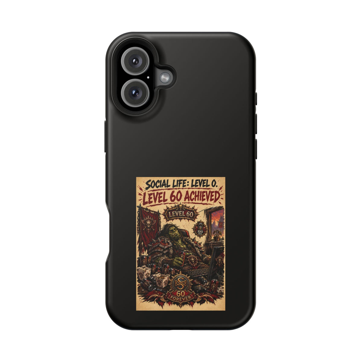 Phone Case — 'Social Life: Level 0 — Level 60 Achieved (Skull Banner)' Heavy-Duty Impact-Resistant Phone Case