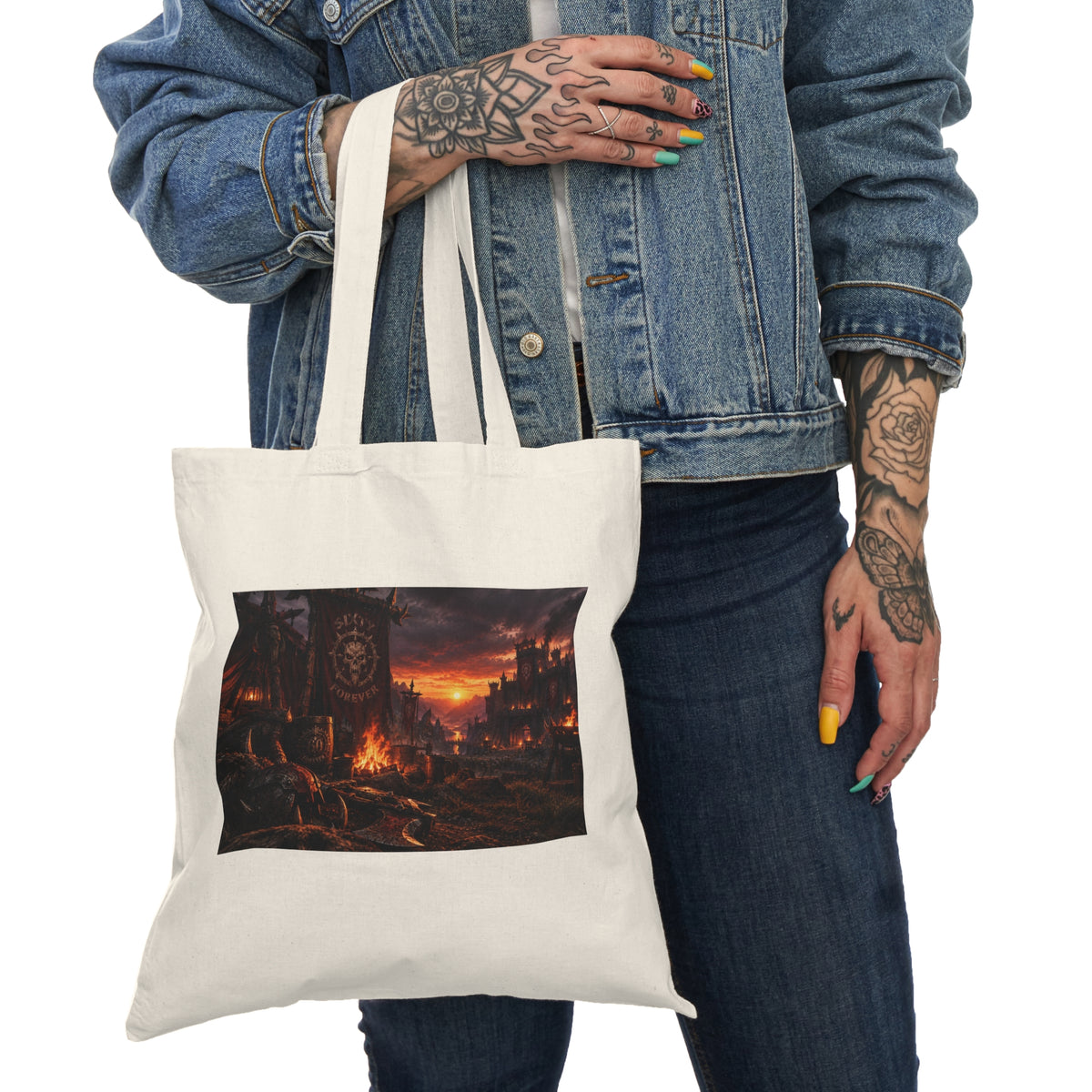 Apocalyptic Cityscape Tote Bag — Dark Fantasy Sunset Art