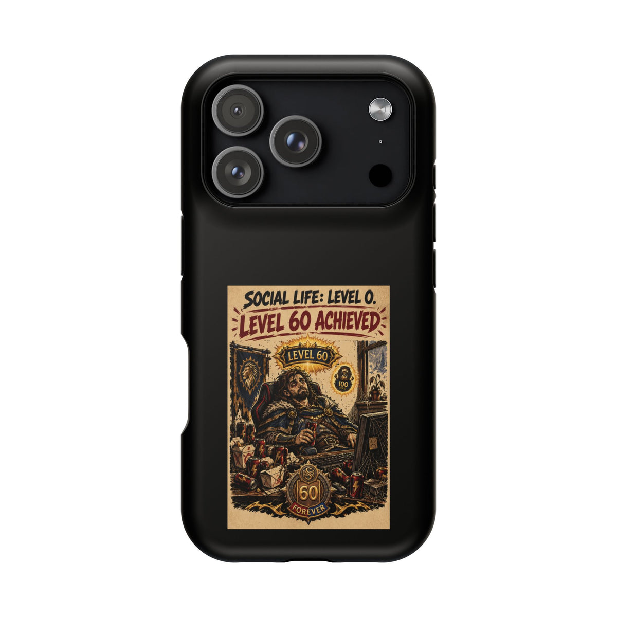 Phone Case — 'Social Life: Level 0 — Level 60 Achieved (Lion Banner)' Heavy-Duty Impact-Resistant Phone Case