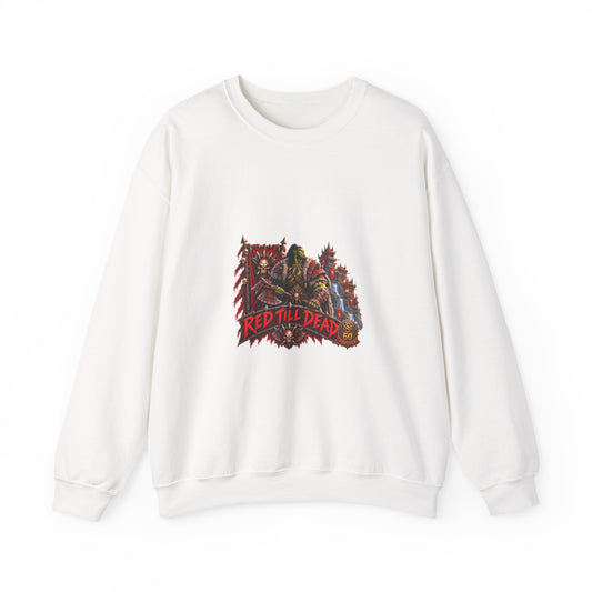 Red Till Dead Graphic Sweatshirt — Gothic Skeleton Horror Crewneck