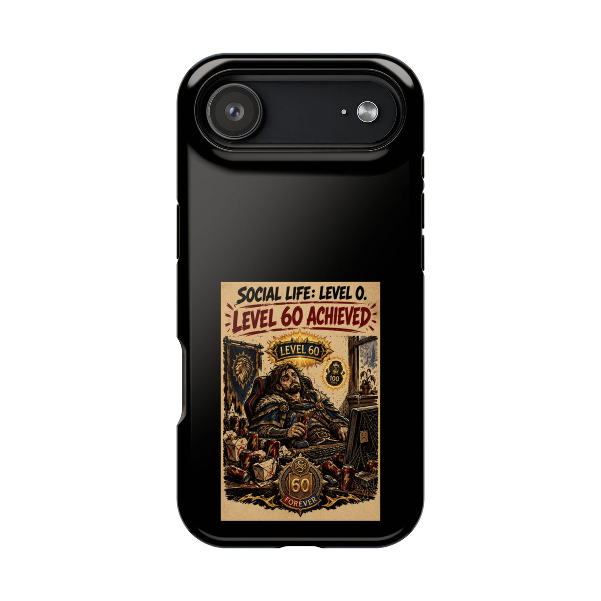 Phone Case — 'Social Life: Level 0 — Level 60 Achieved (Lion Banner)' Heavy-Duty Impact-Resistant Phone Case