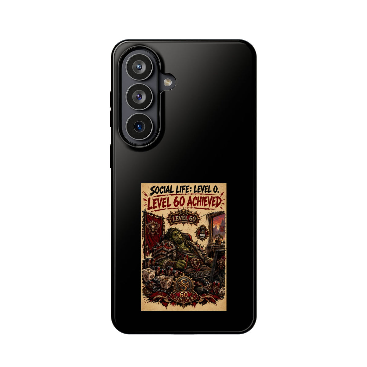 Phone Case — 'Social Life: Level 0 — Level 60 Achieved (Skull Banner)' Heavy-Duty Impact-Resistant Phone Case