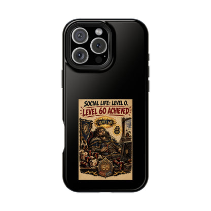 Phone Case — 'Social Life: Level 0 — Level 60 Achieved (Lion Banner)' Heavy-Duty Impact-Resistant Phone Case