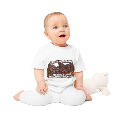 Baby T-Shirt – “The Real Endgame: Finding A Group For A Level 12 Dungeon” Gamer Onesie