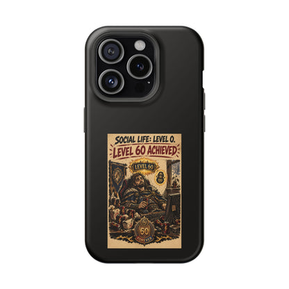 Phone Case — 'Social Life: Level 0 — Level 60 Achieved (Lion Banner)' Heavy-Duty Impact-Resistant Phone Case