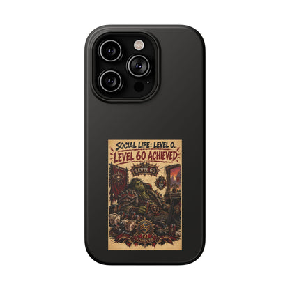 Phone Case — 'Social Life: Level 0 — Level 60 Achieved (Skull Banner)' Heavy-Duty Impact-Resistant Phone Case