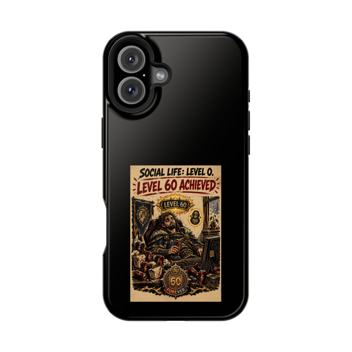 Phone Case — 'Social Life: Level 0 — Level 60 Achieved (Lion Banner)' Heavy-Duty Impact-Resistant Phone Case