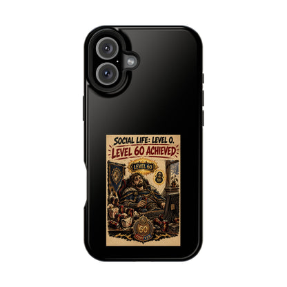 Phone Case — 'Social Life: Level 0 — Level 60 Achieved (Lion Banner)' Heavy-Duty Impact-Resistant Phone Case