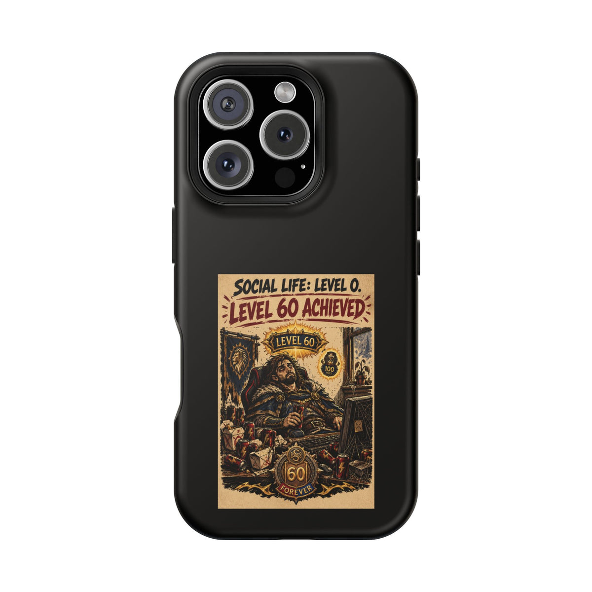 Phone Case — 'Social Life: Level 0 — Level 60 Achieved (Lion Banner)' Heavy-Duty Impact-Resistant Phone Case