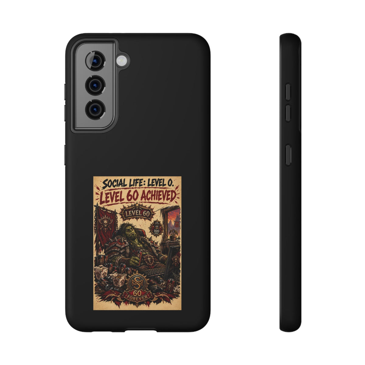 Phone Case — 'Social Life: Level 0 — Level 60 Achieved (Skull Banner)' Heavy-Duty Impact-Resistant Phone Case