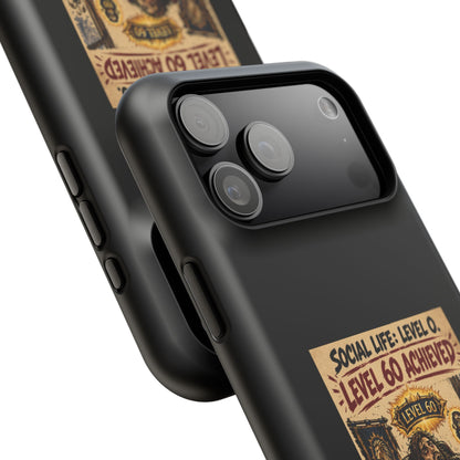 Phone Case — 'Social Life: Level 0 — Level 60 Achieved (Lion Banner)' Heavy-Duty Impact-Resistant Phone Case