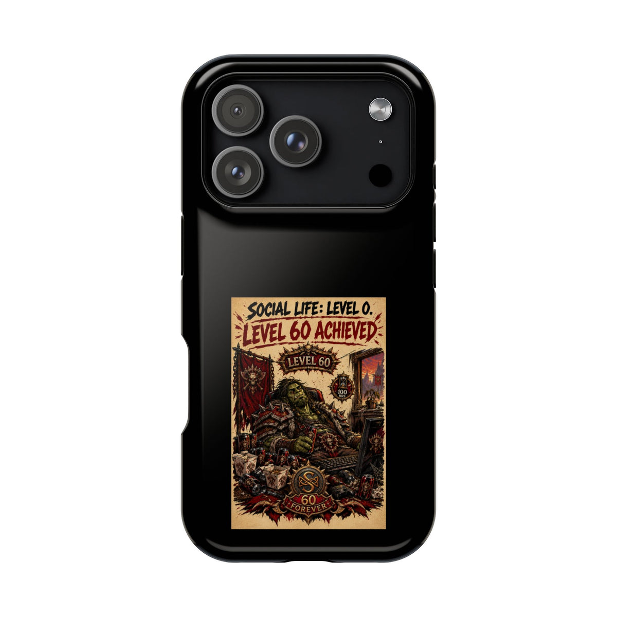 Phone Case — 'Social Life: Level 0 — Level 60 Achieved (Skull Banner)' Heavy-Duty Impact-Resistant Phone Case
