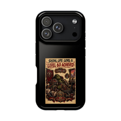 Phone Case — 'Social Life: Level 0 — Level 60 Achieved (Skull Banner)' Heavy-Duty Impact-Resistant Phone Case