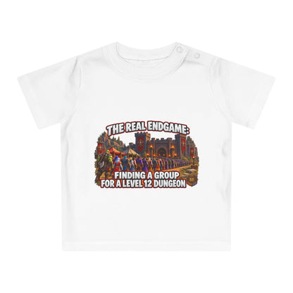 Baby T-Shirt – “The Real Endgame: Finding A Group For A Level 12 Dungeon” Gamer Onesie