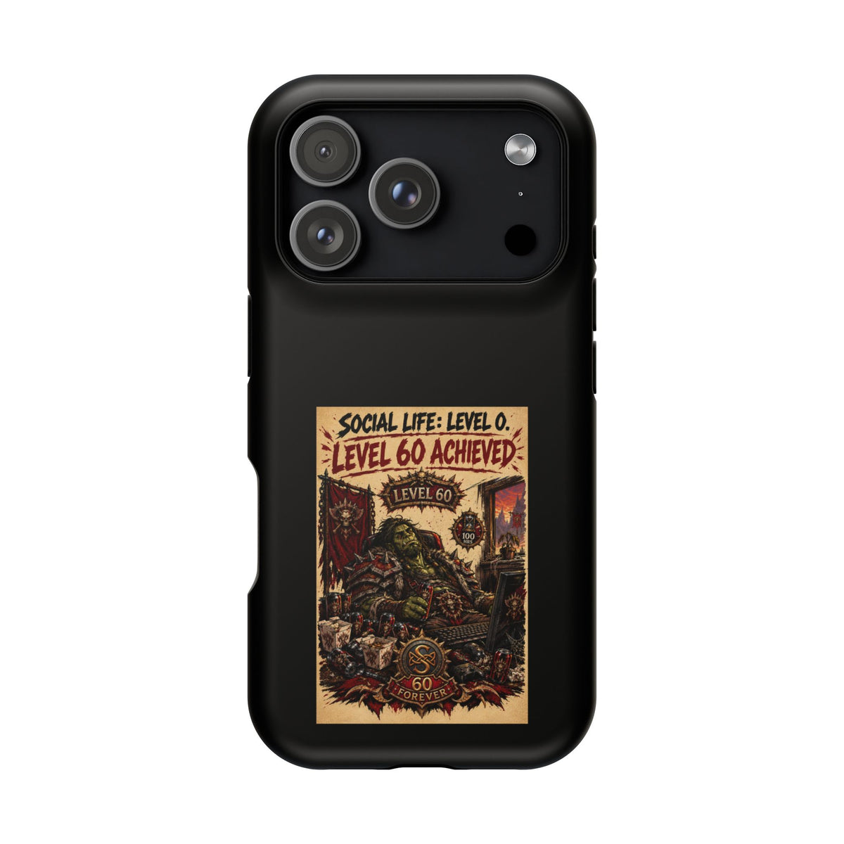 Phone Case — 'Social Life: Level 0 — Level 60 Achieved (Skull Banner)' Heavy-Duty Impact-Resistant Phone Case