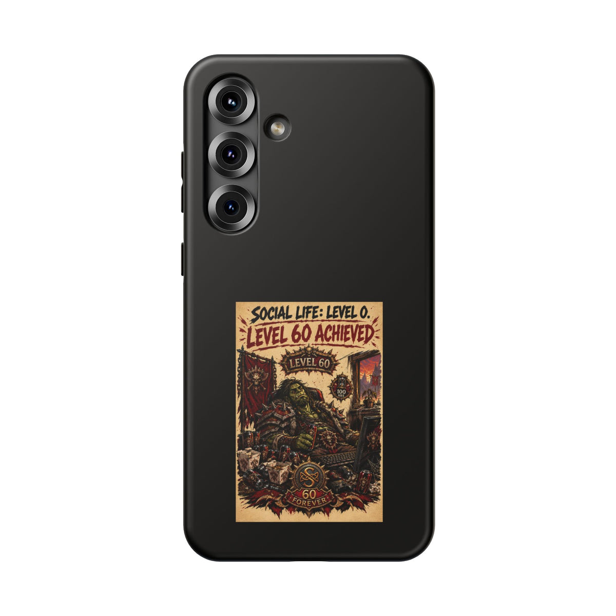 Phone Case — 'Social Life: Level 0 — Level 60 Achieved (Skull Banner)' Heavy-Duty Impact-Resistant Phone Case