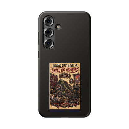 Phone Case — 'Social Life: Level 0 — Level 60 Achieved (Skull Banner)' Heavy-Duty Impact-Resistant Phone Case