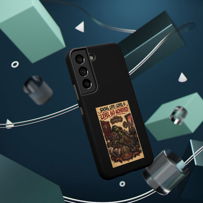 Phone Case — 'Social Life: Level 0 — Level 60 Achieved (Skull Banner)' Heavy-Duty Impact-Resistant Phone Case