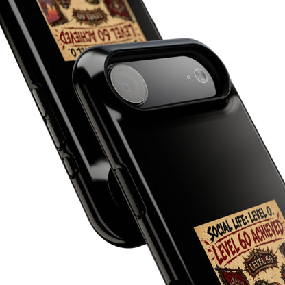 Phone Case — 'Social Life: Level 0 — Level 60 Achieved (Skull Banner)' Heavy-Duty Impact-Resistant Phone Case
