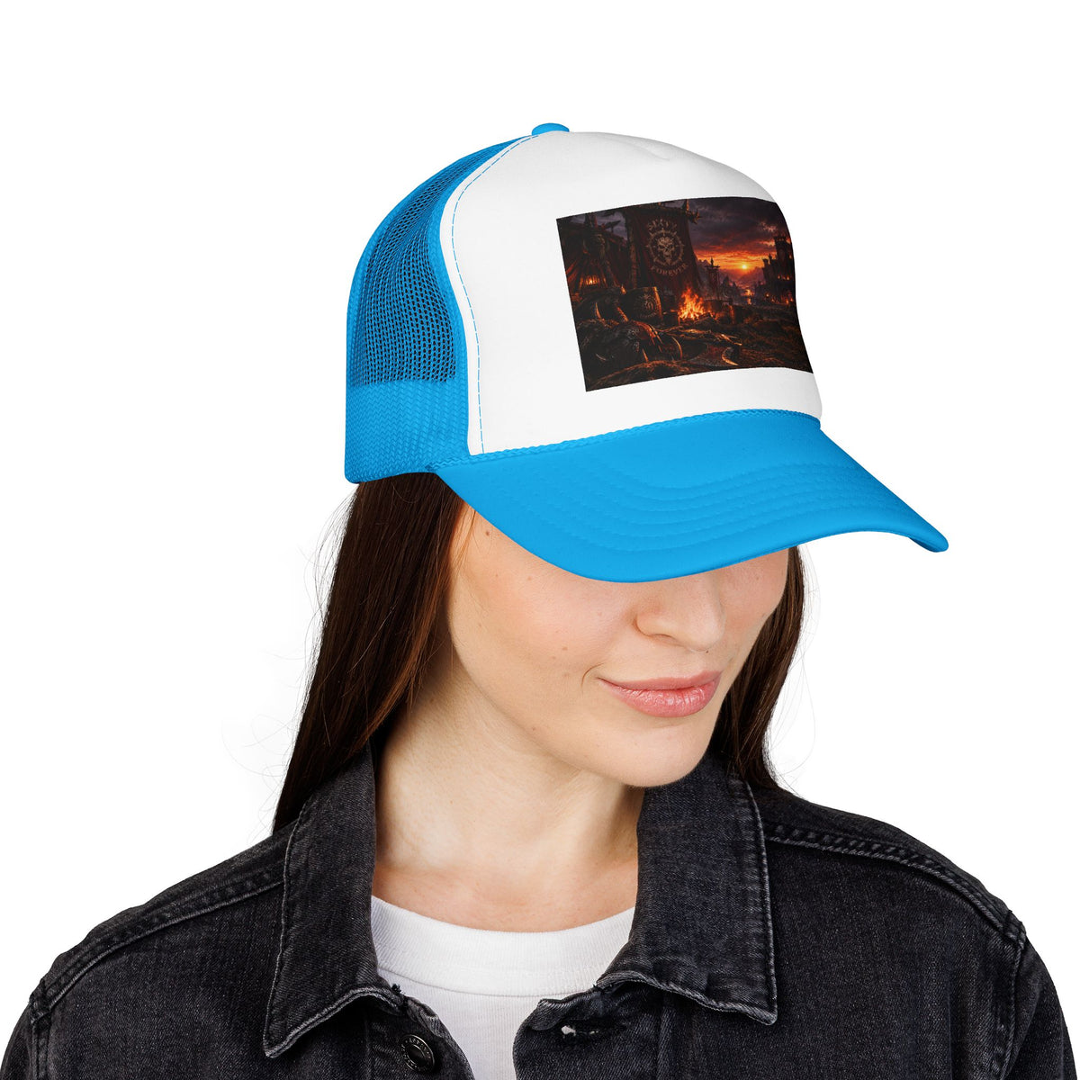 Post-Apocalyptic Campfire Foam Trucker Hat – Dark Dystopian Landscape