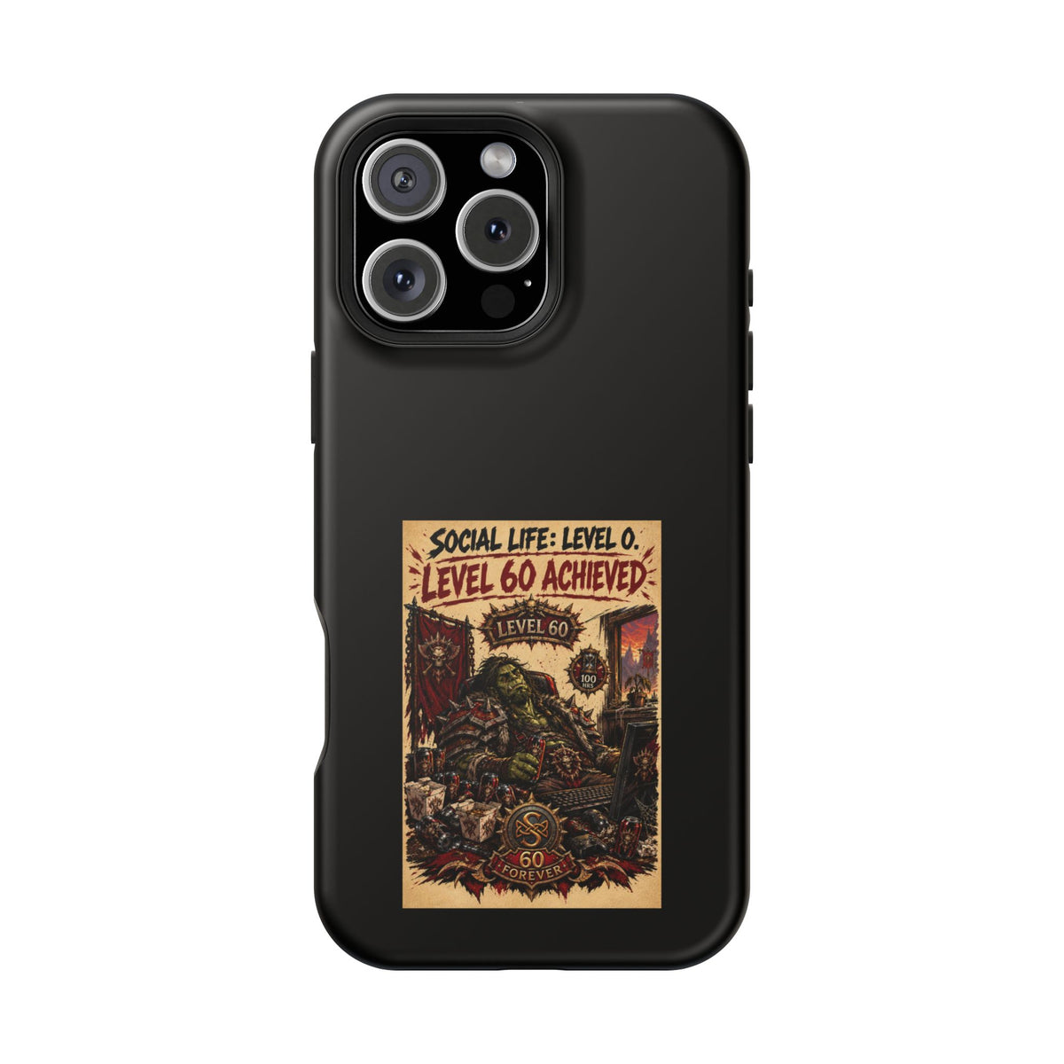 Phone Case — 'Social Life: Level 0 — Level 60 Achieved (Skull Banner)' Heavy-Duty Impact-Resistant Phone Case
