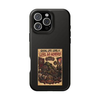 Phone Case — 'Social Life: Level 0 — Level 60 Achieved (Skull Banner)' Heavy-Duty Impact-Resistant Phone Case