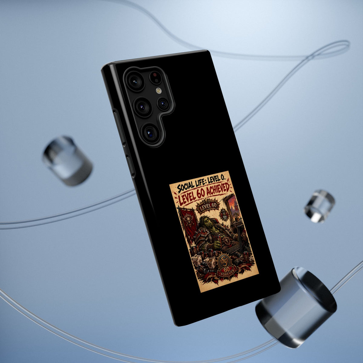 Phone Case — 'Social Life: Level 0 — Level 60 Achieved (Skull Banner)' Heavy-Duty Impact-Resistant Phone Case